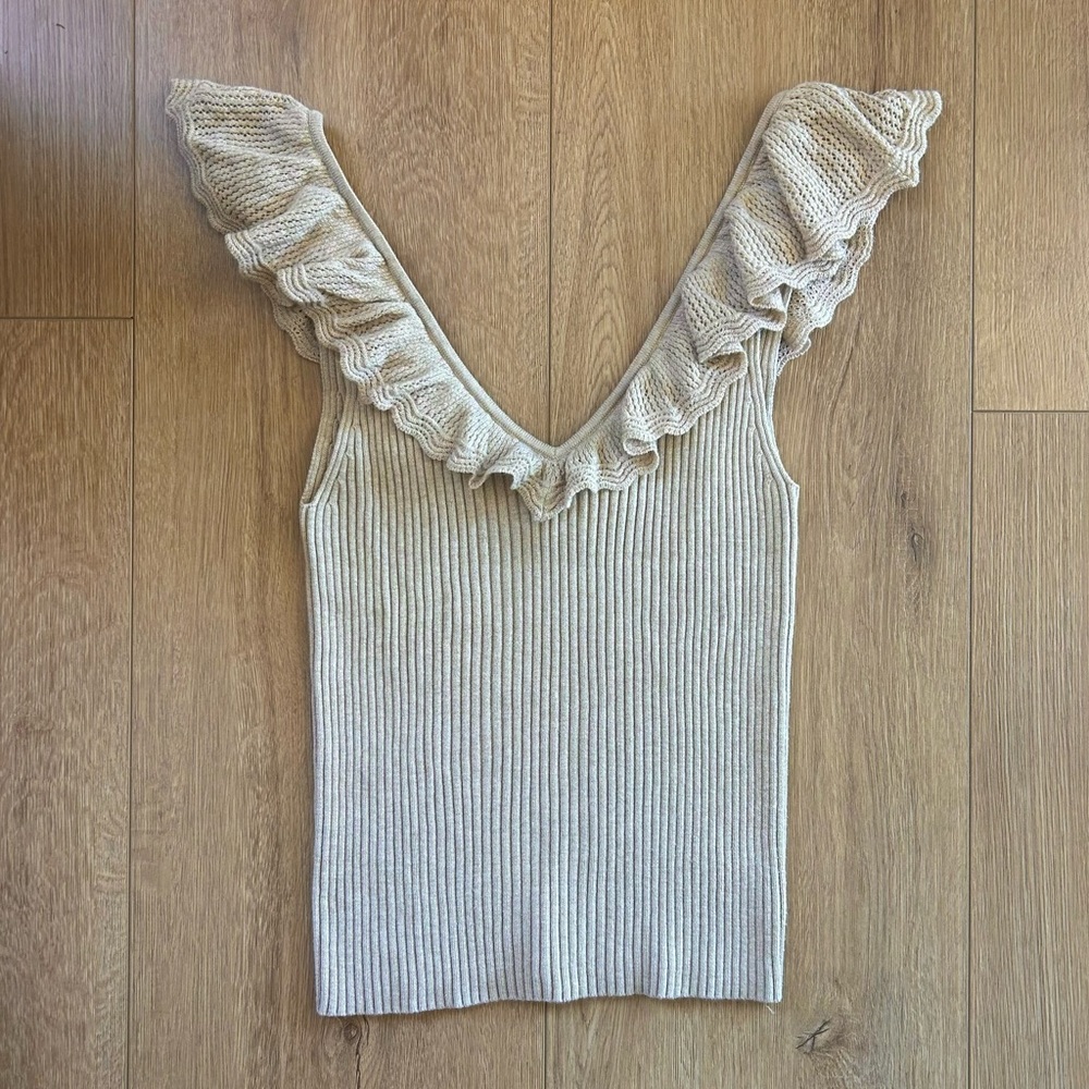 Gap Beige Knit Top with Ruffle Detail